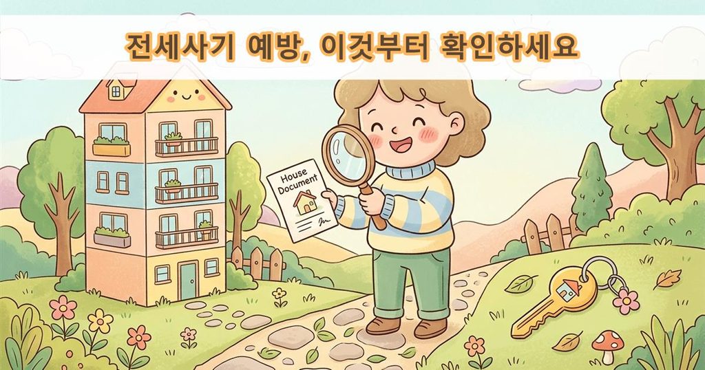 전세사기 예방을 위해 등기부등본을 확인하는 모습을 그린 일러스트