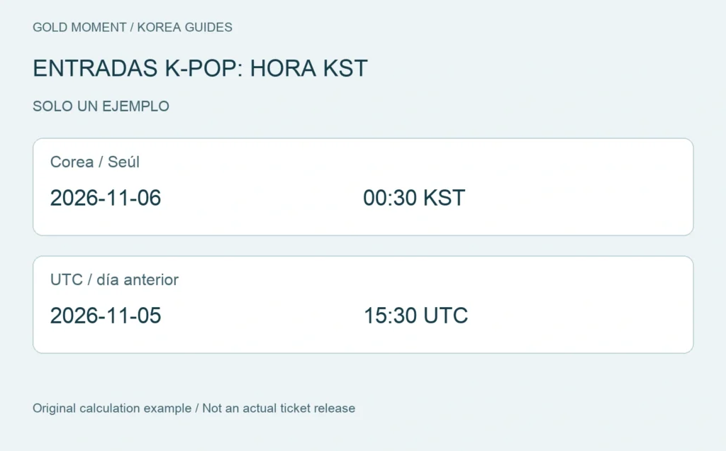 ENTRADAS K-POP: HORA KST — 2026-11-06 00:30 KST = 2026-11-05 15:30 UTC