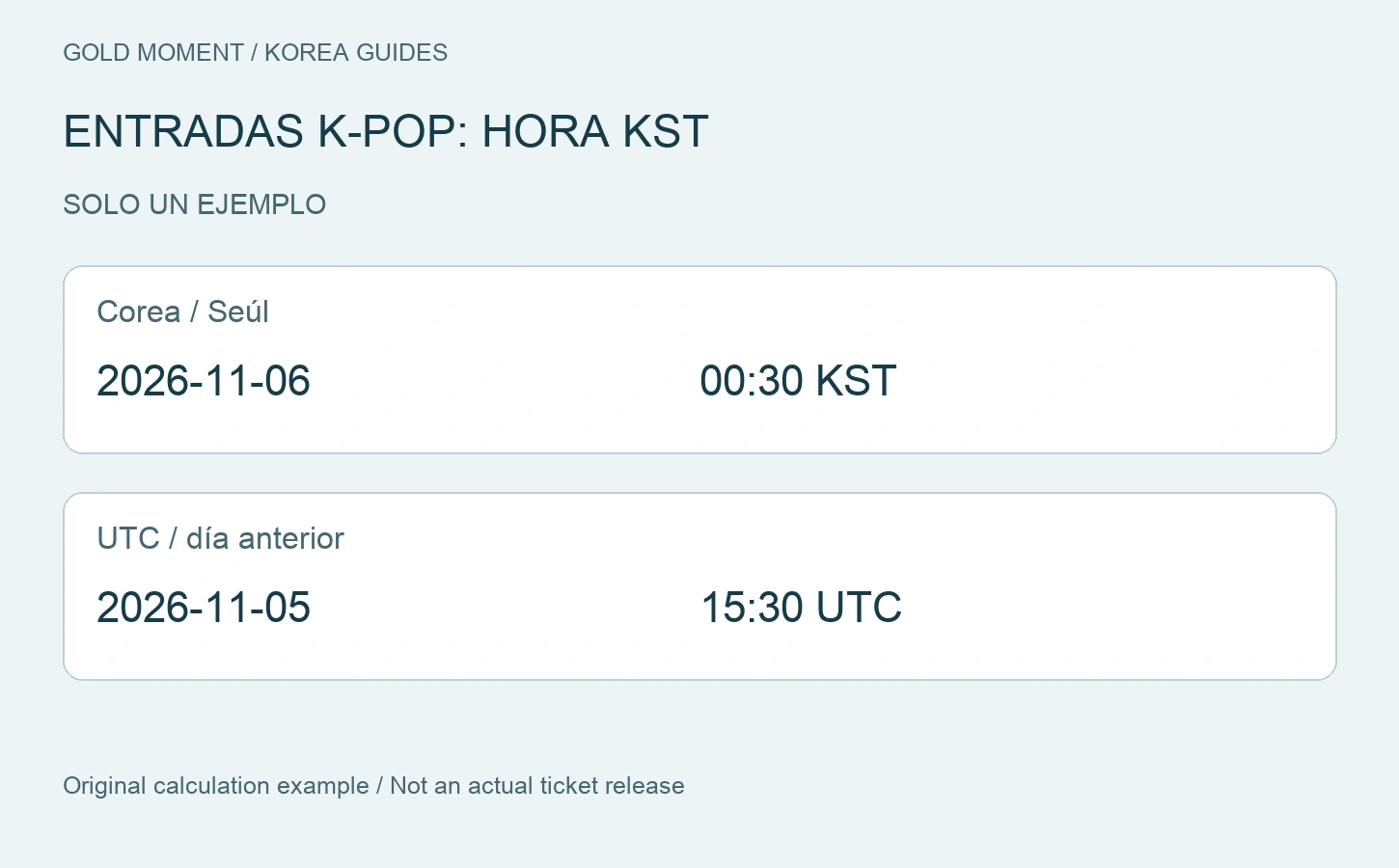 ENTRADAS K-POP: HORA KST — 2026-11-06 00:30 KST = 2026-11-05 15:30 UTC